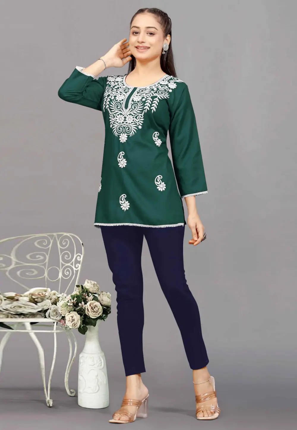 Green Rayon Short Kurti for Women 300306