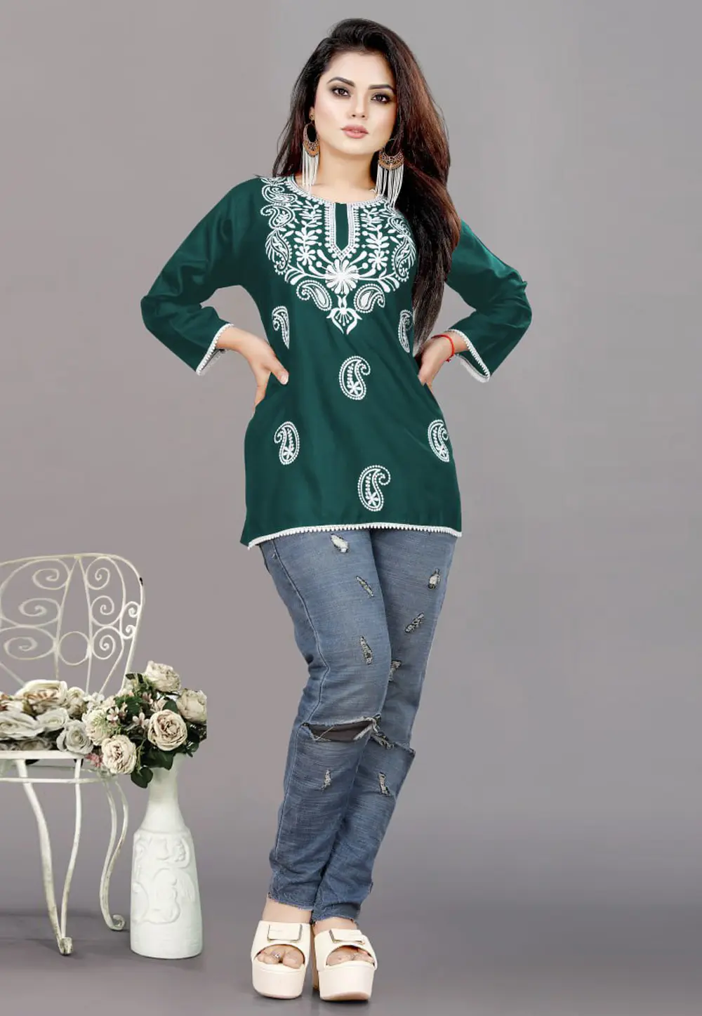 Green Rayon Short Kurti for Women 301481