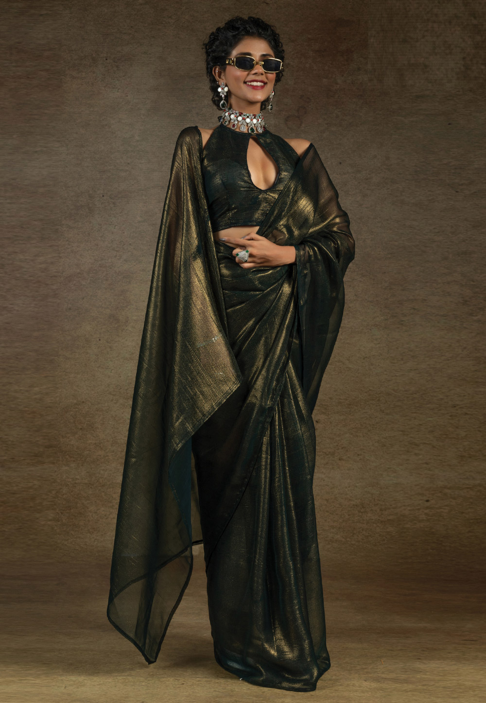 Green Satin Chiffon Saree With Blouse 309125