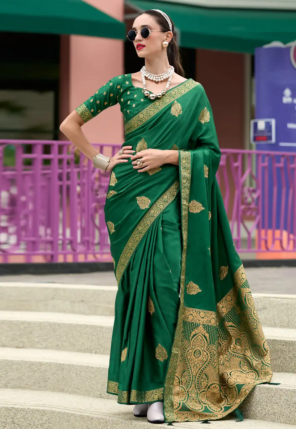 Green Satin Saree With Blouse 293163