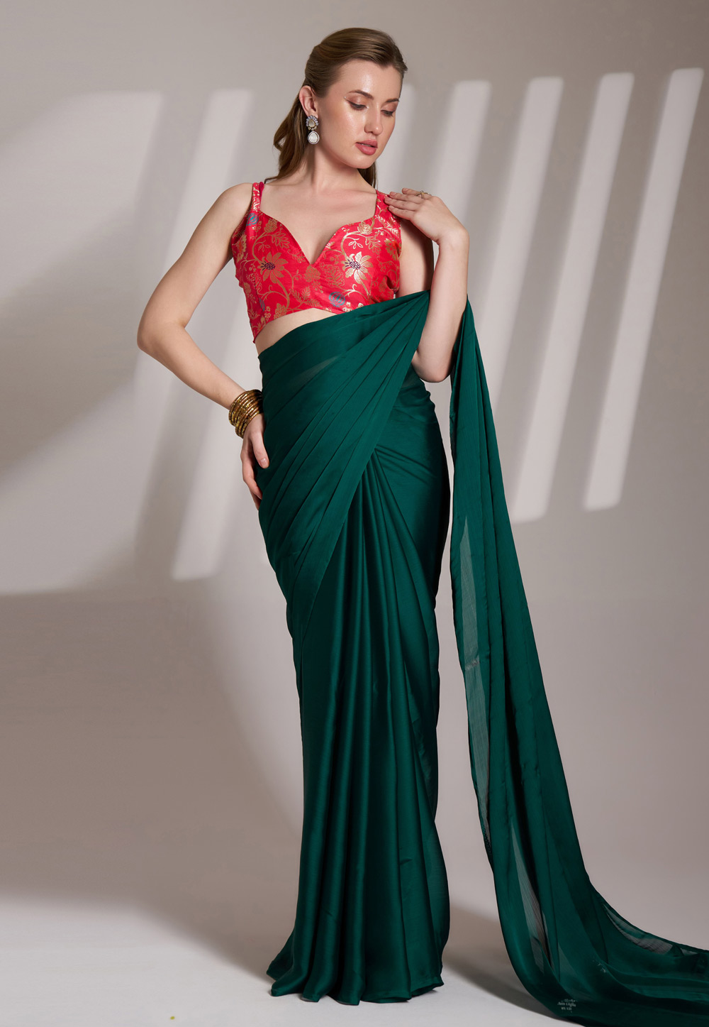 Green Satin Saree With Blouse 304954