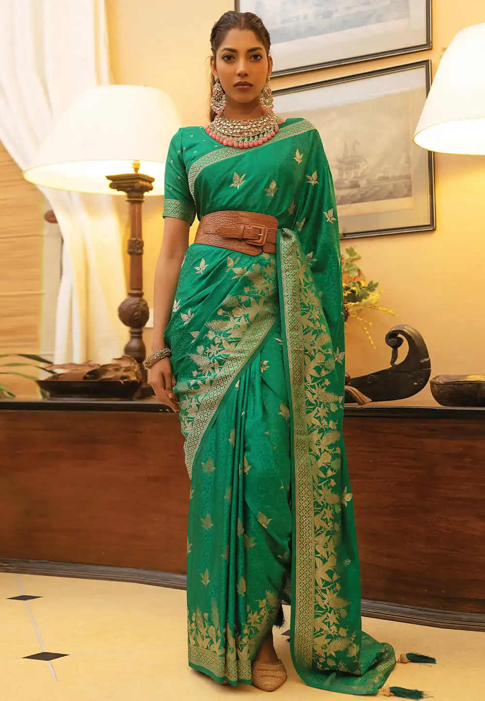 Green Satin Saree With Blouse 292261