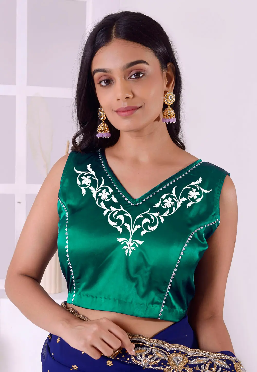 Green Satin Silk Readymade Blouse 298323