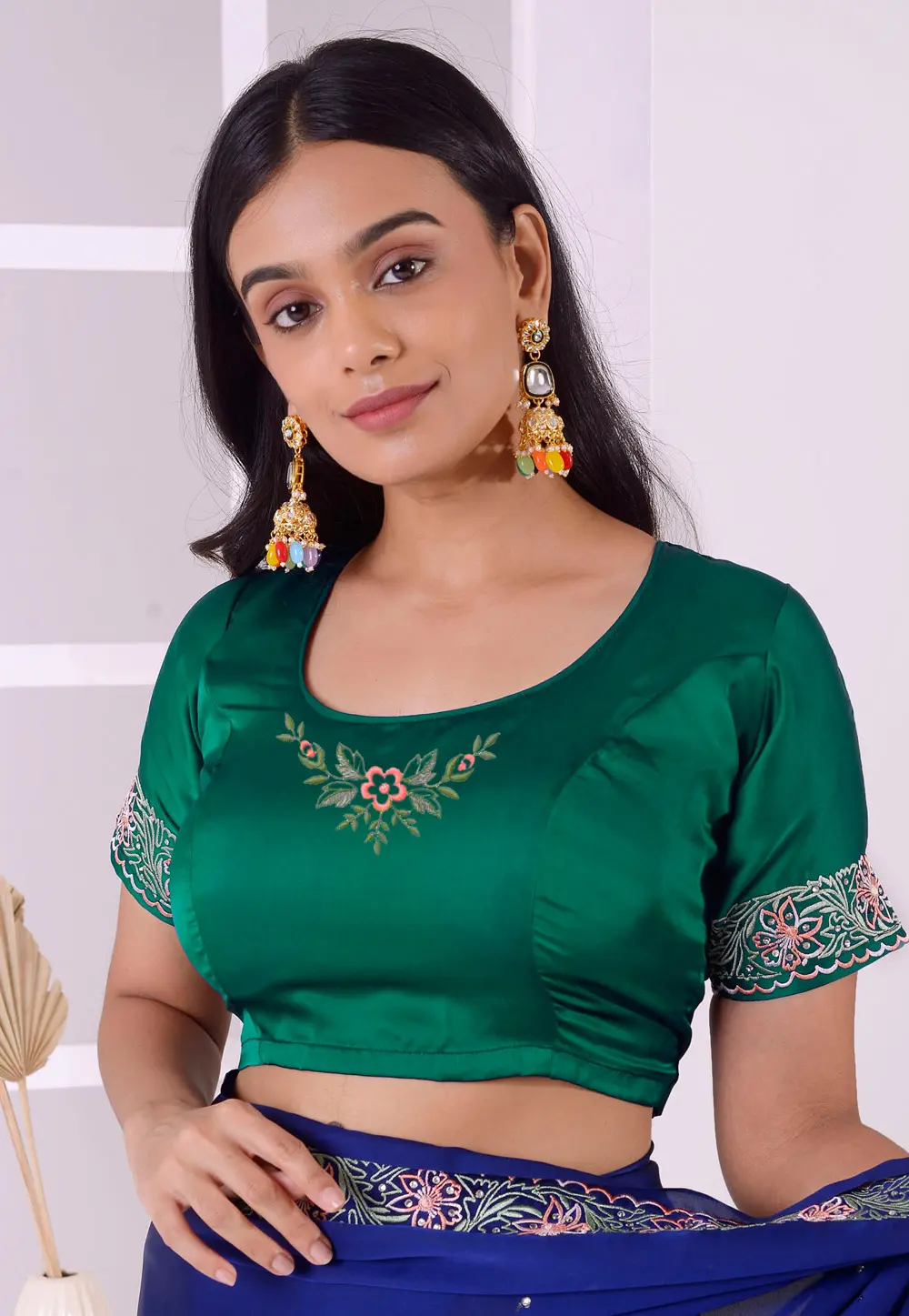 Green Satin Silk Readymade Blouse 298331