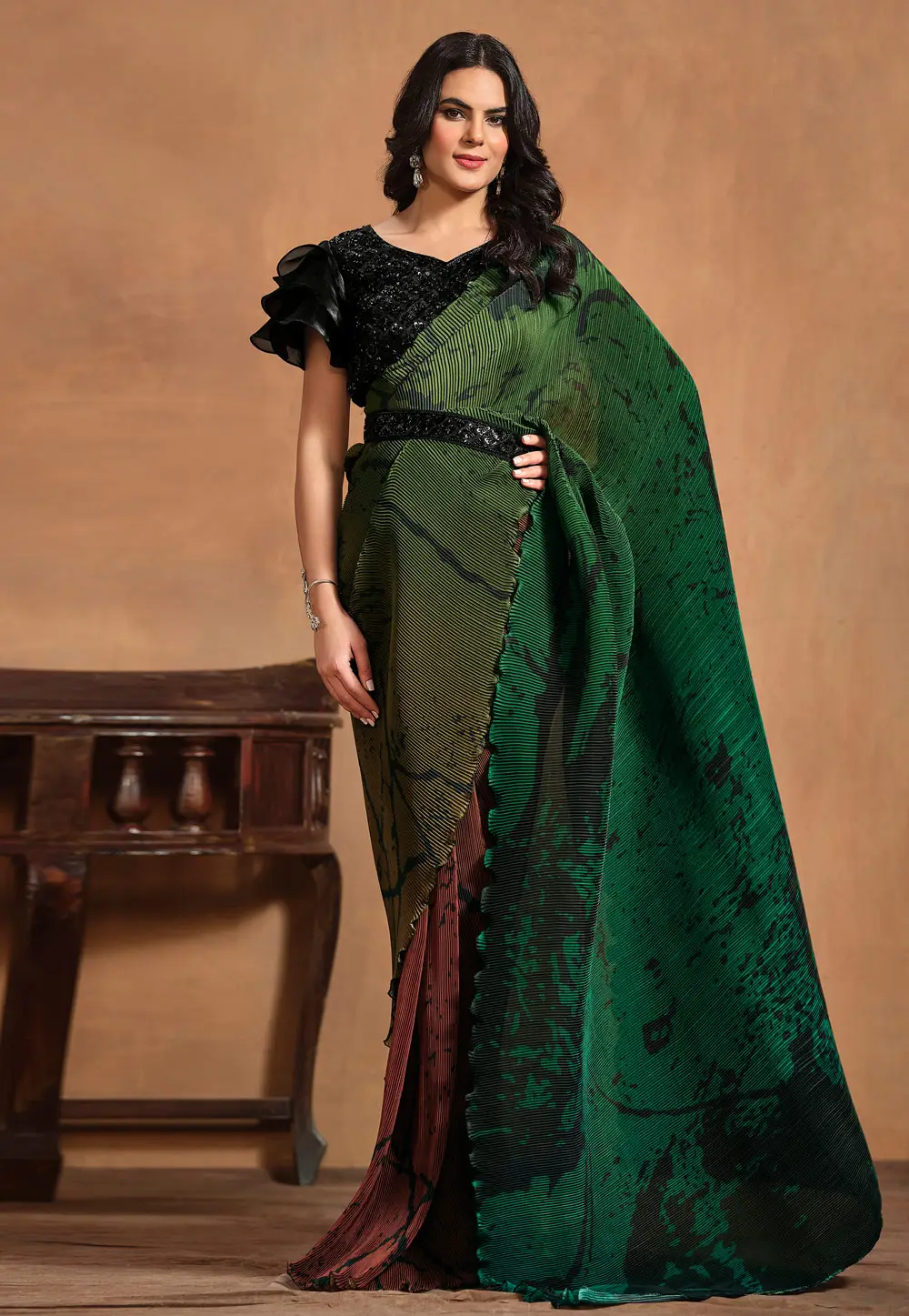 Green Satin Silk Saree With Blouse 296441