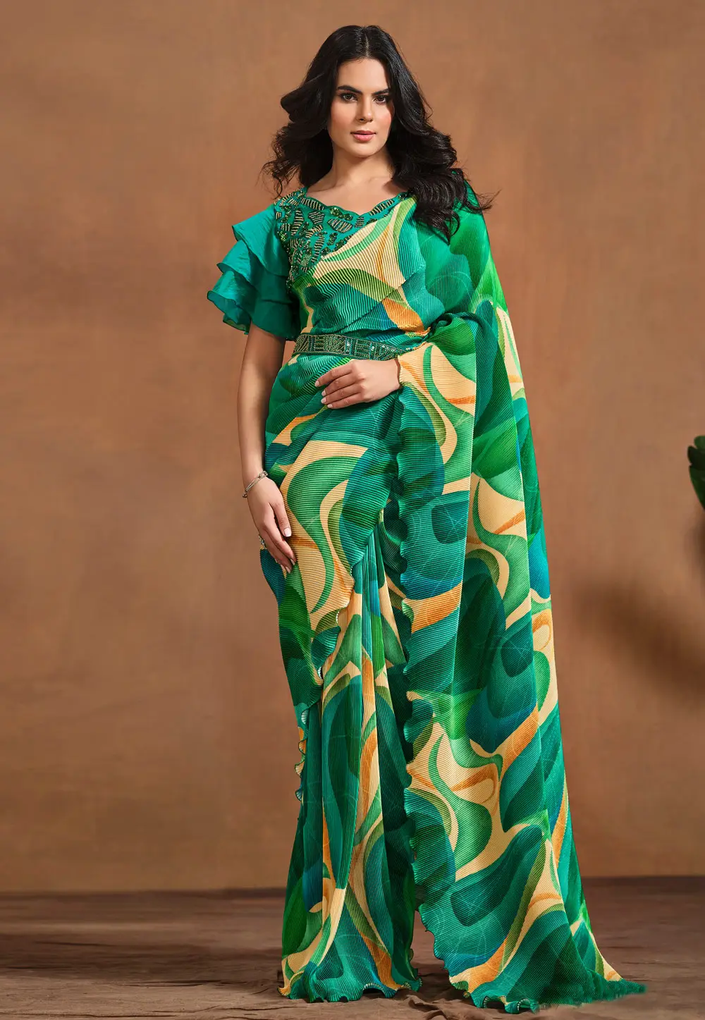 Green Satin Silk Saree With Blouse 296443