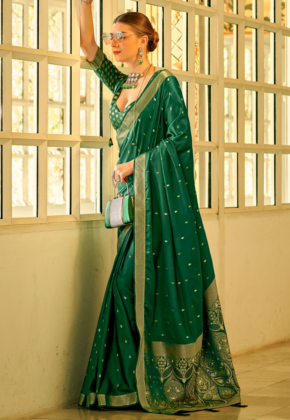 Green Satin Silk Saree With Blouse 285908