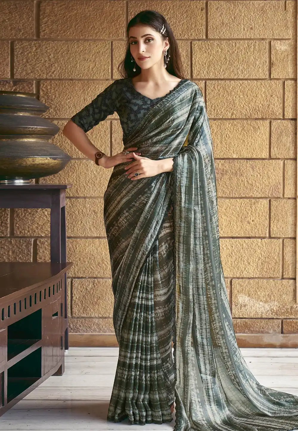 Green Satin Silk Saree With Blouse 292264