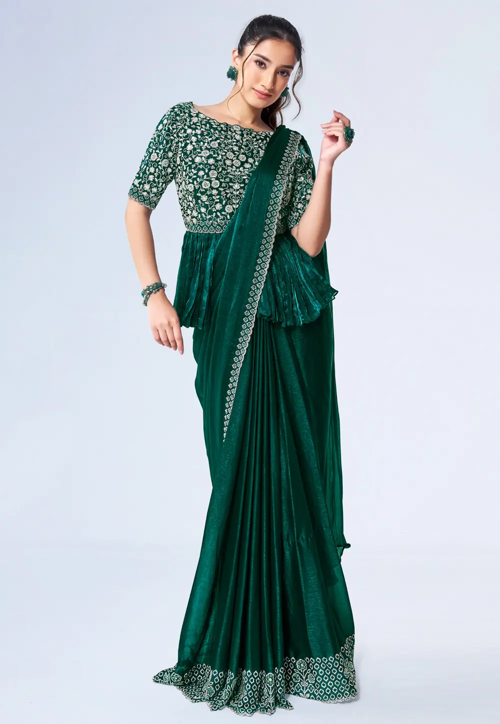 Green Shimmer Chiffon Designer Saree 297781