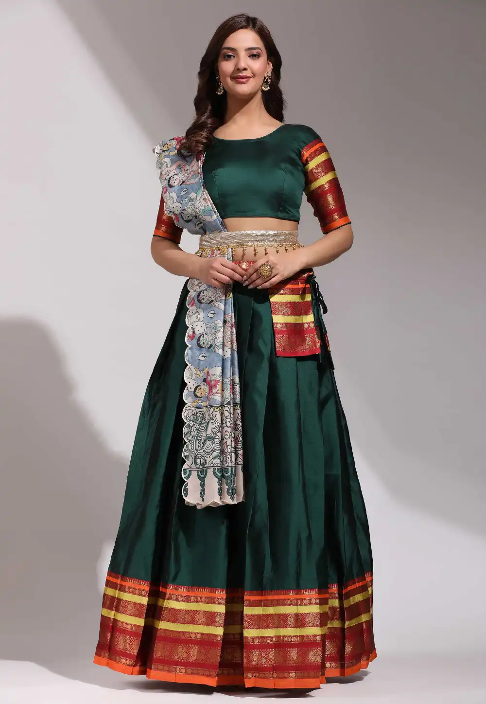 Green Silk A Line Lehenga Choli 295133