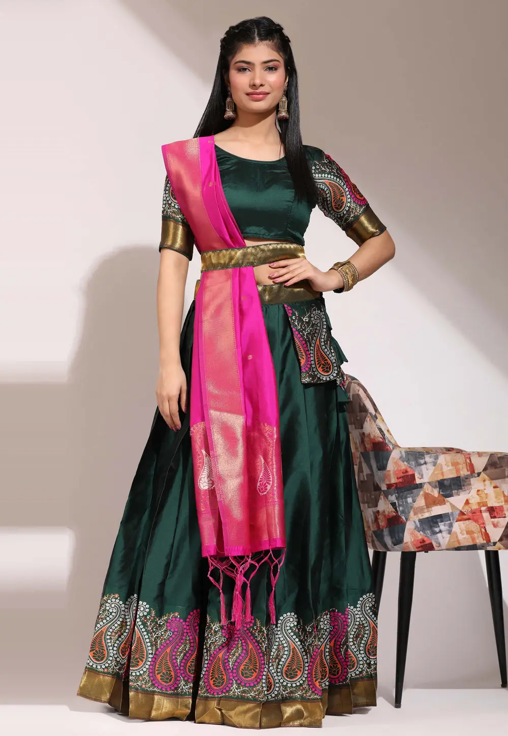 Green Silk A Line Lehenga Choli 295869