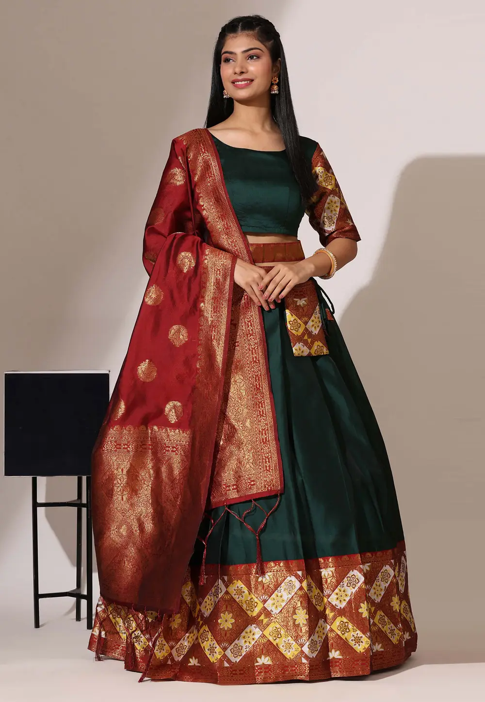 Green Silk A Line Lehenga Choli 296130