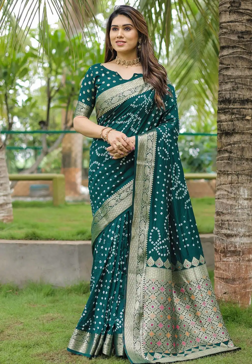 Green Silk Bandhani Print Saree 289705