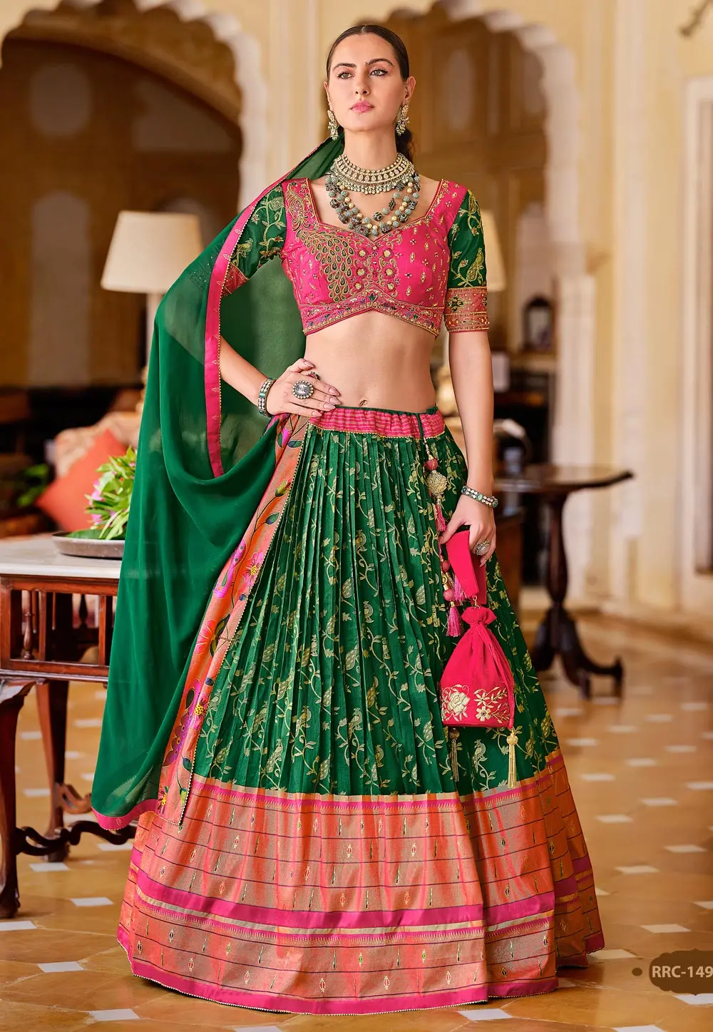 Green Silk Circular Lehenga Choli 302583