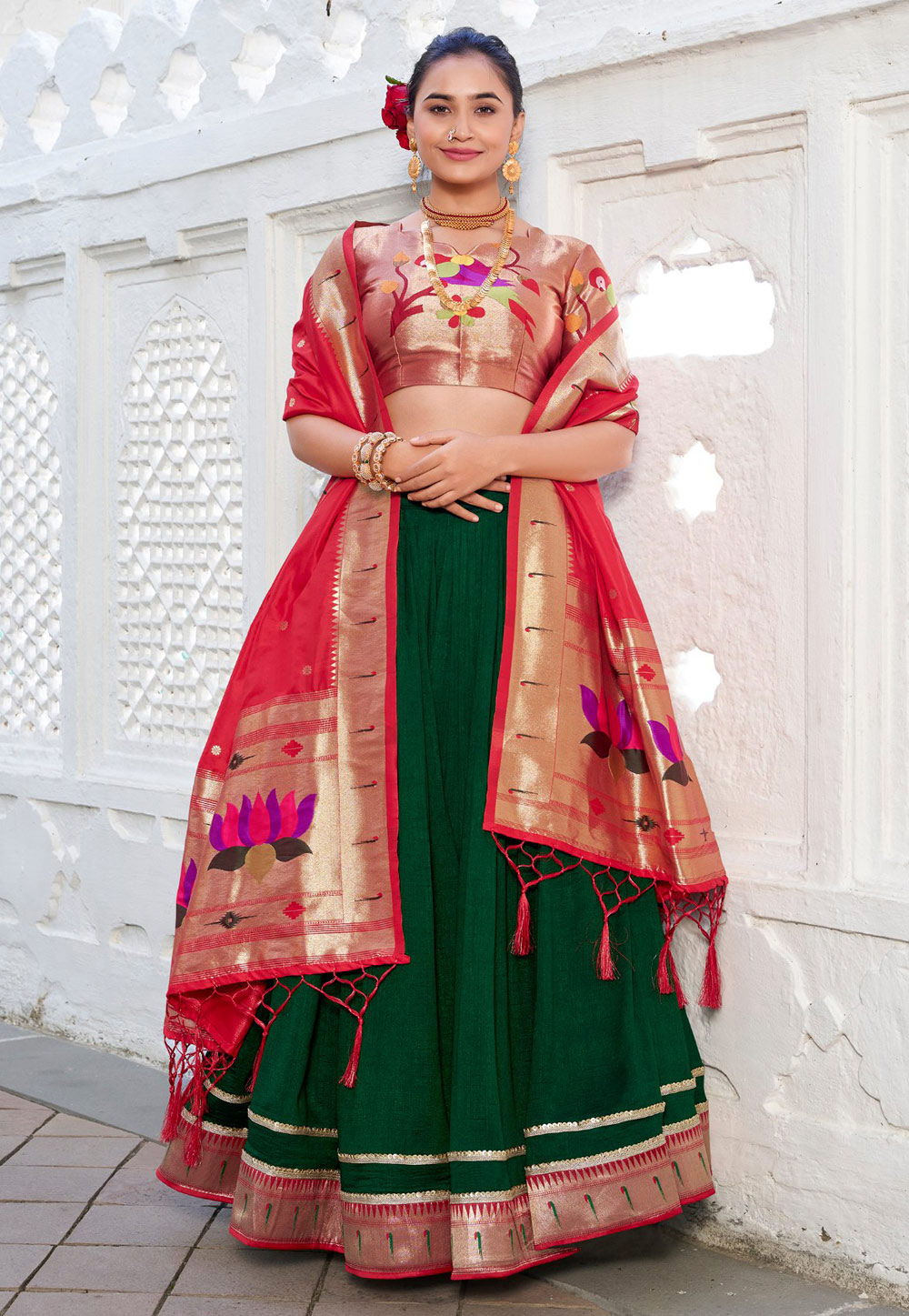 Green Silk Circular Lehenga Choli 305740