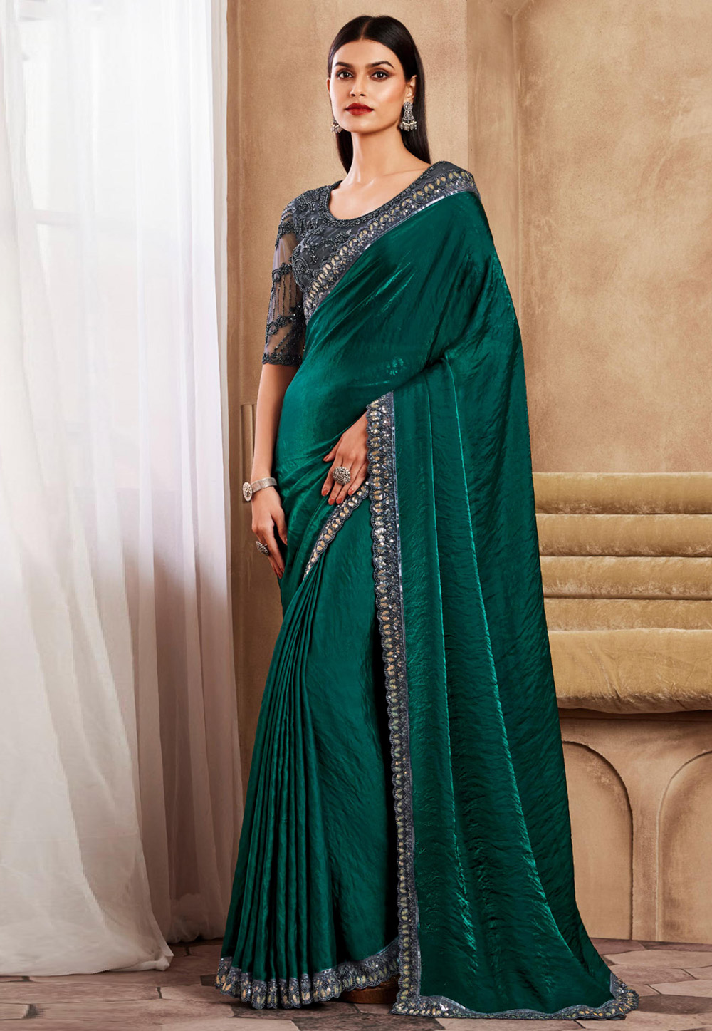 Green Silk Designer Saree 284631