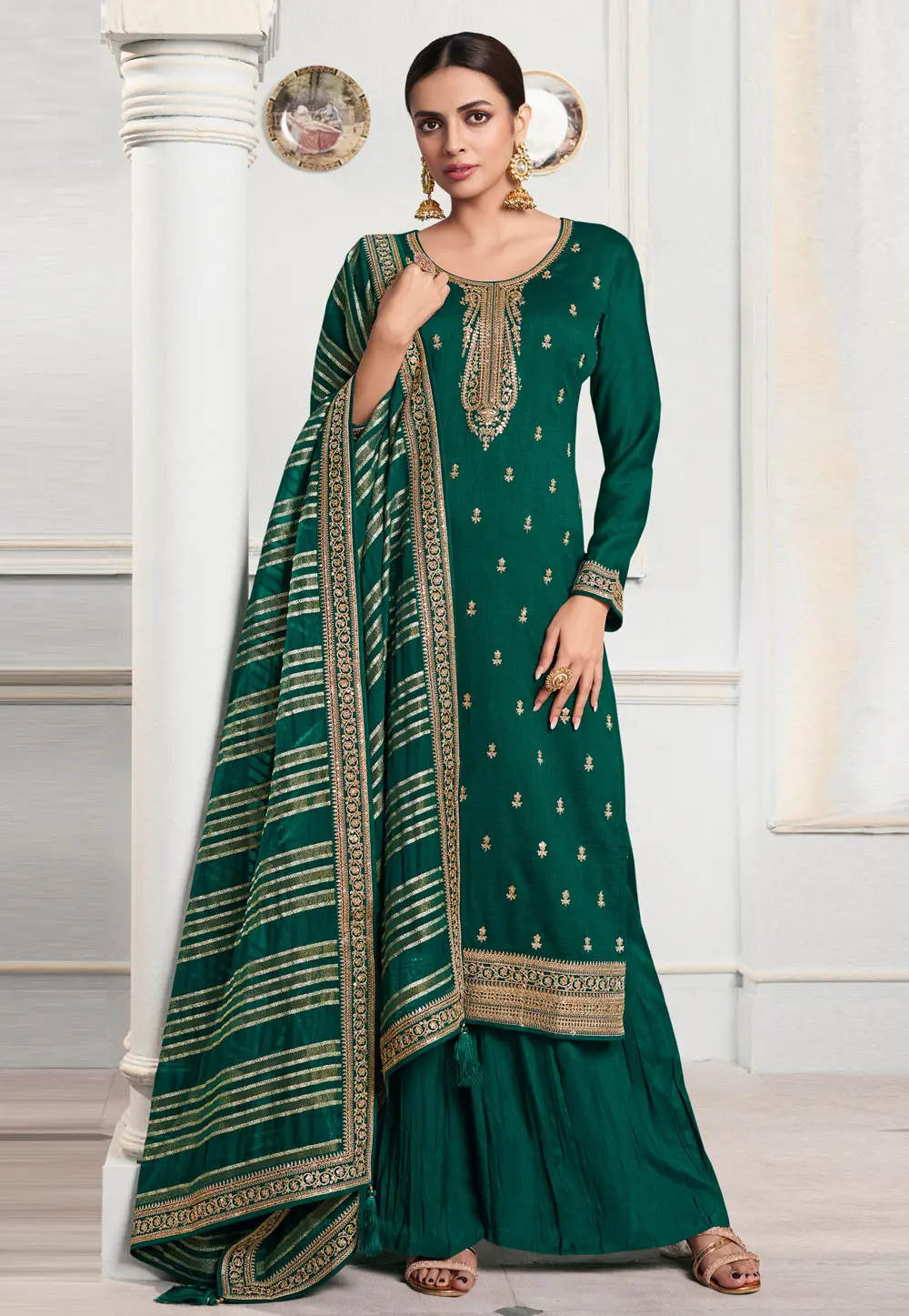 Green Silk Georgette Pakistani Suit 297560