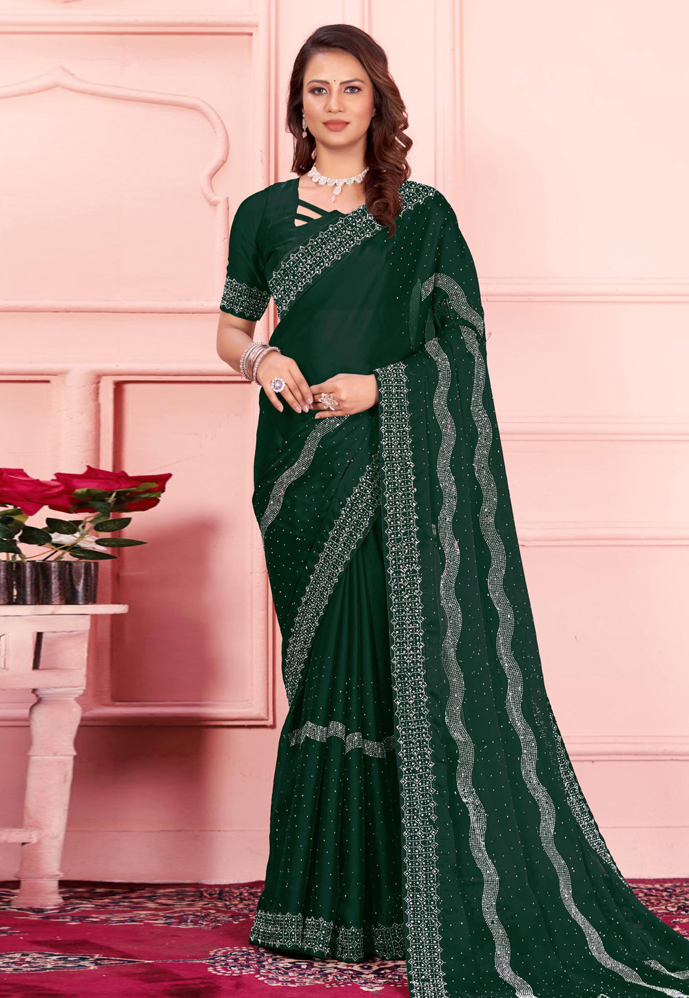 Green Silk Georgette Saree With Blouse 285089