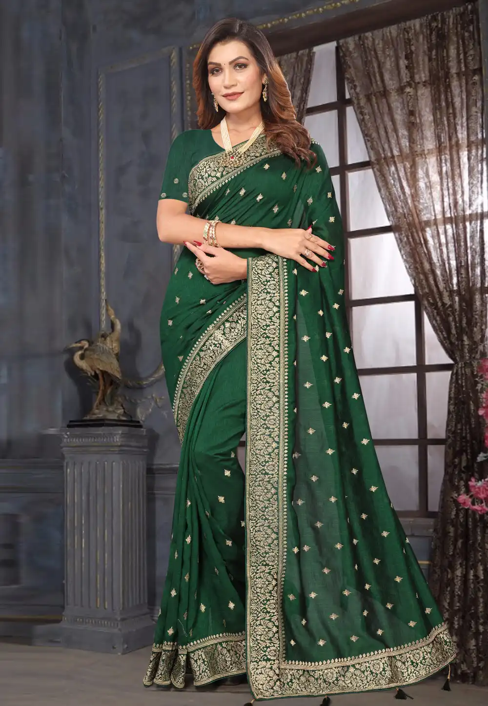 Green Silk Georgette Saree With Blouse 292019