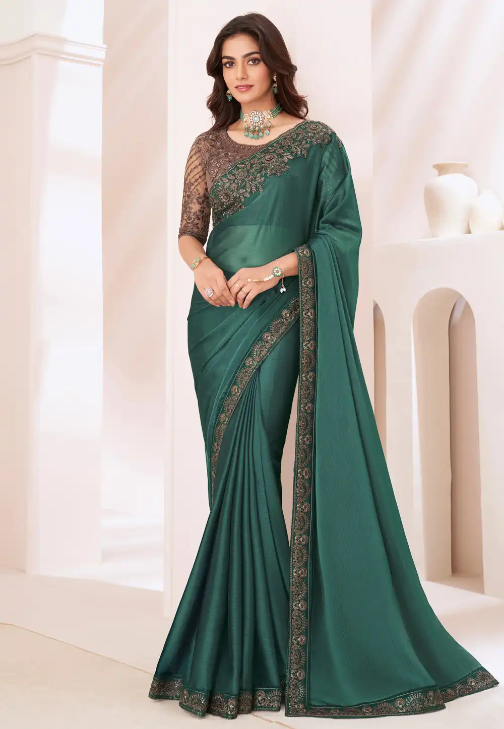 Green Silk Georgette Saree With Blouse 292299