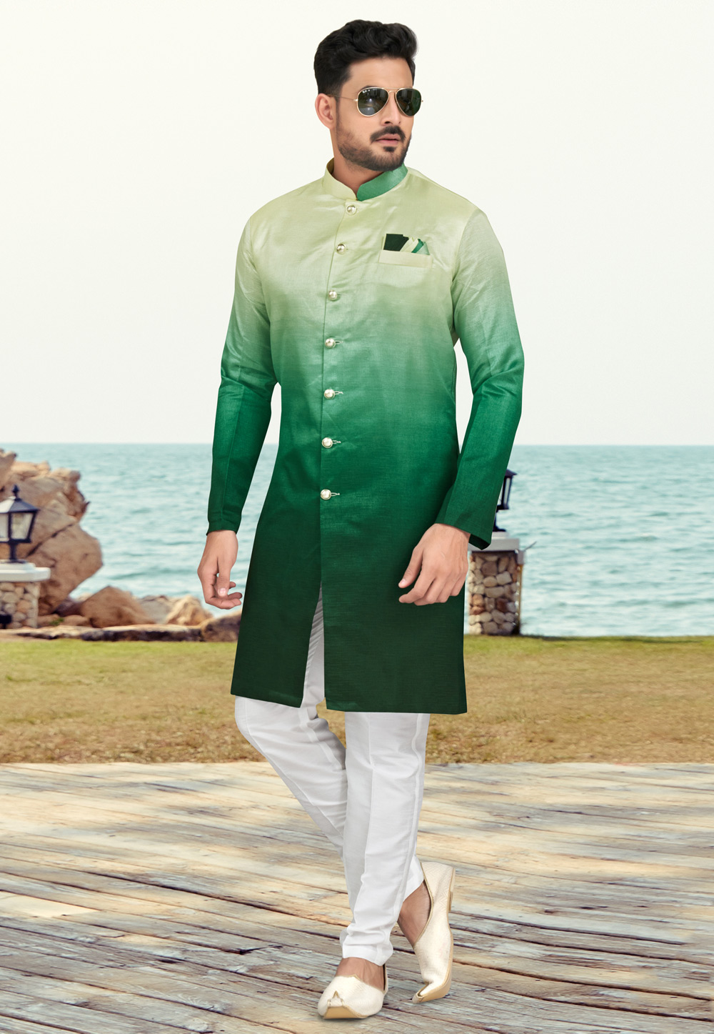 Green Silk Indo Western Suit 279728