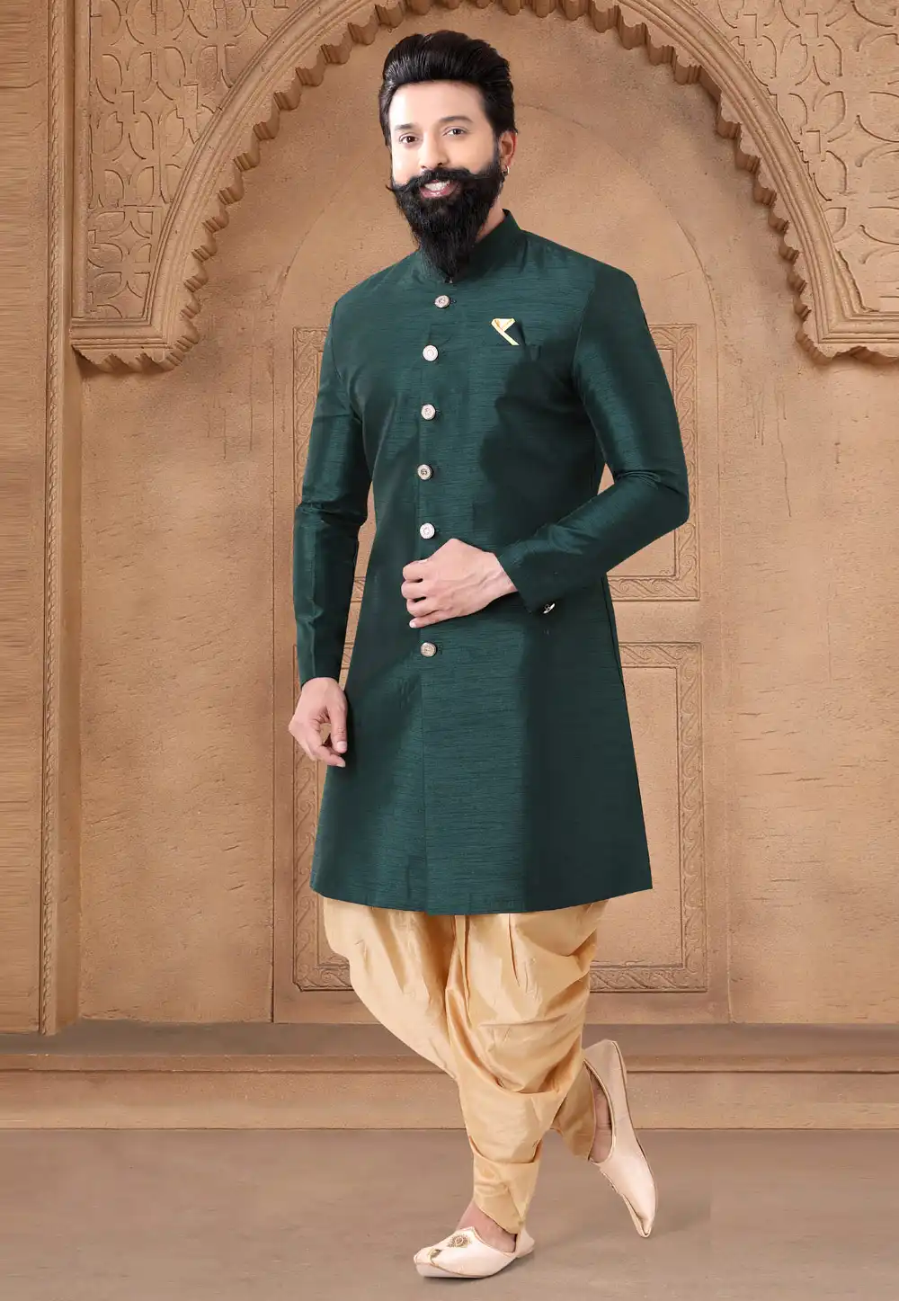 Green Silk Indo Western Suit 287899