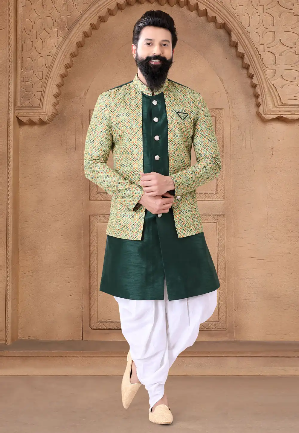 Green Silk Indo Western Suit 287904