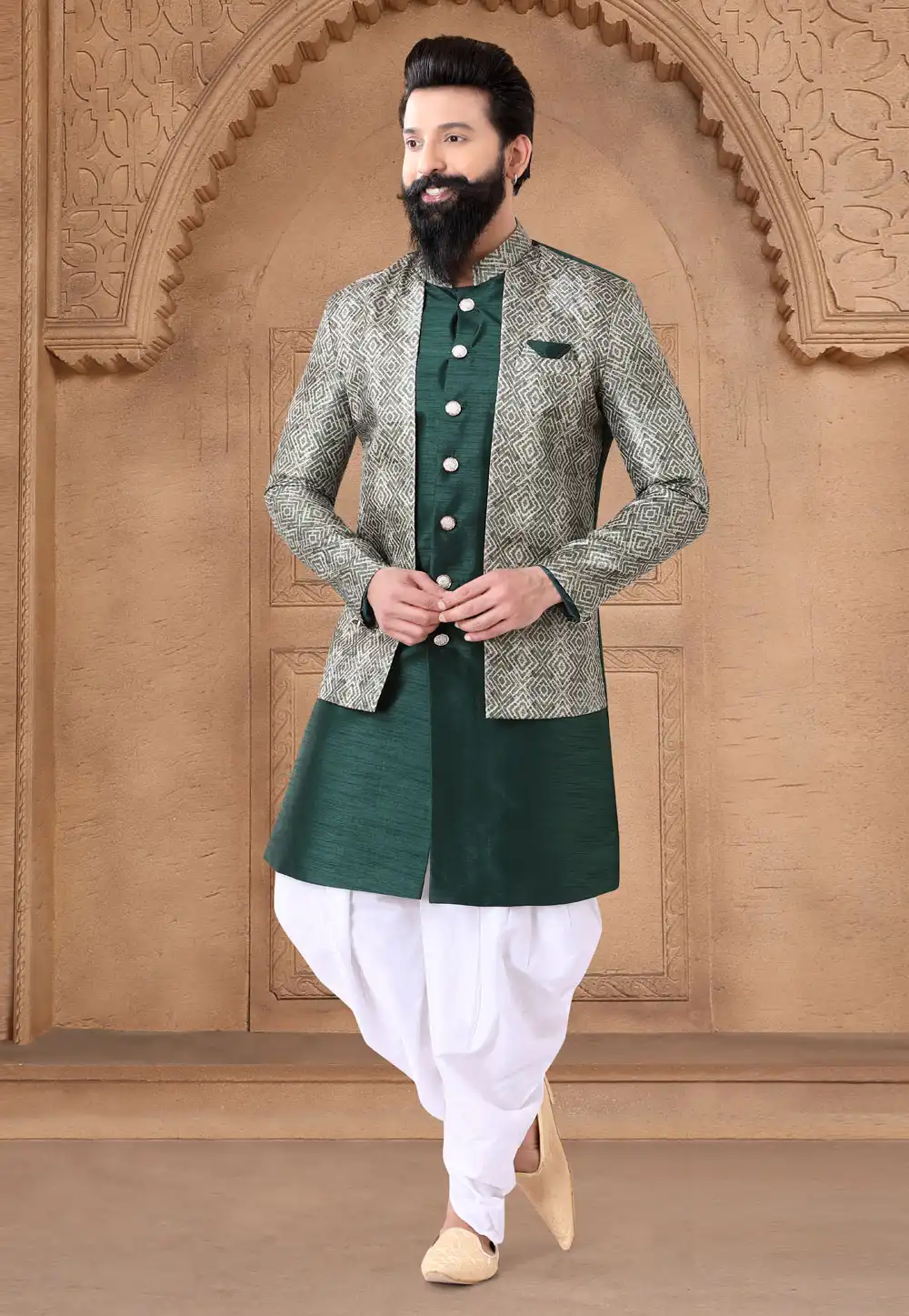 Green Silk Indo Western Suit 287907