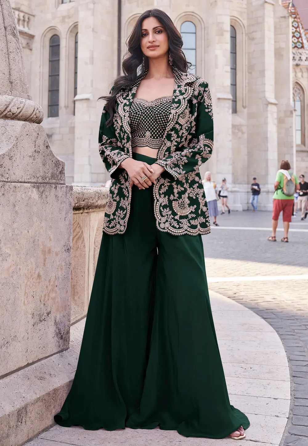 Green Silk Jacket Style Suit 303900