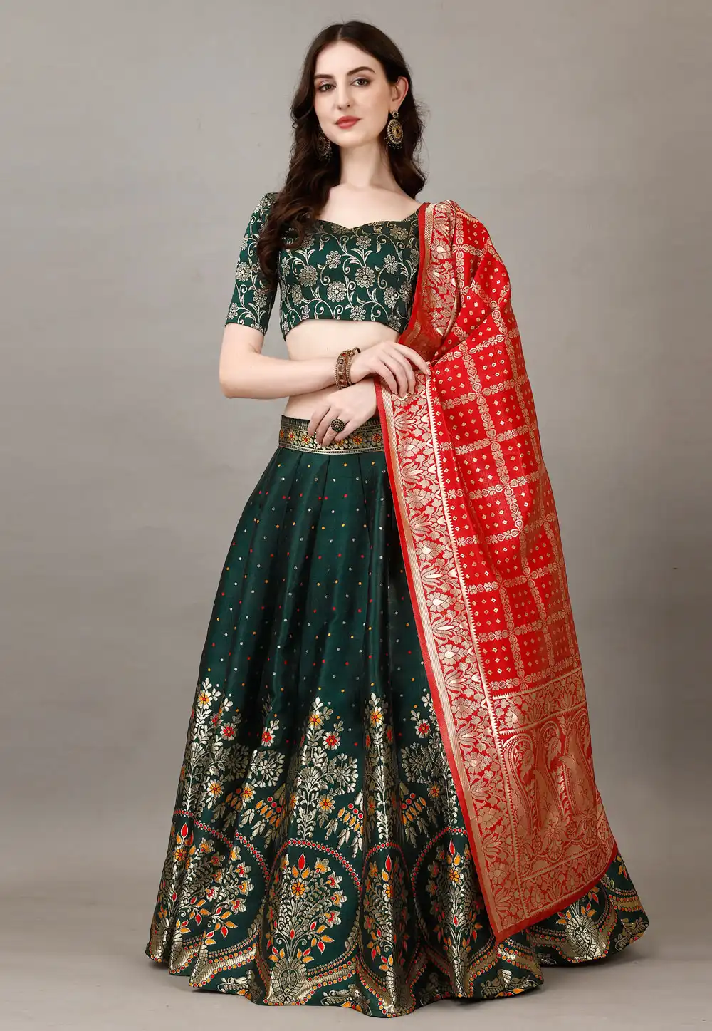 Green Silk Jacquard Lehenga Choli 290466