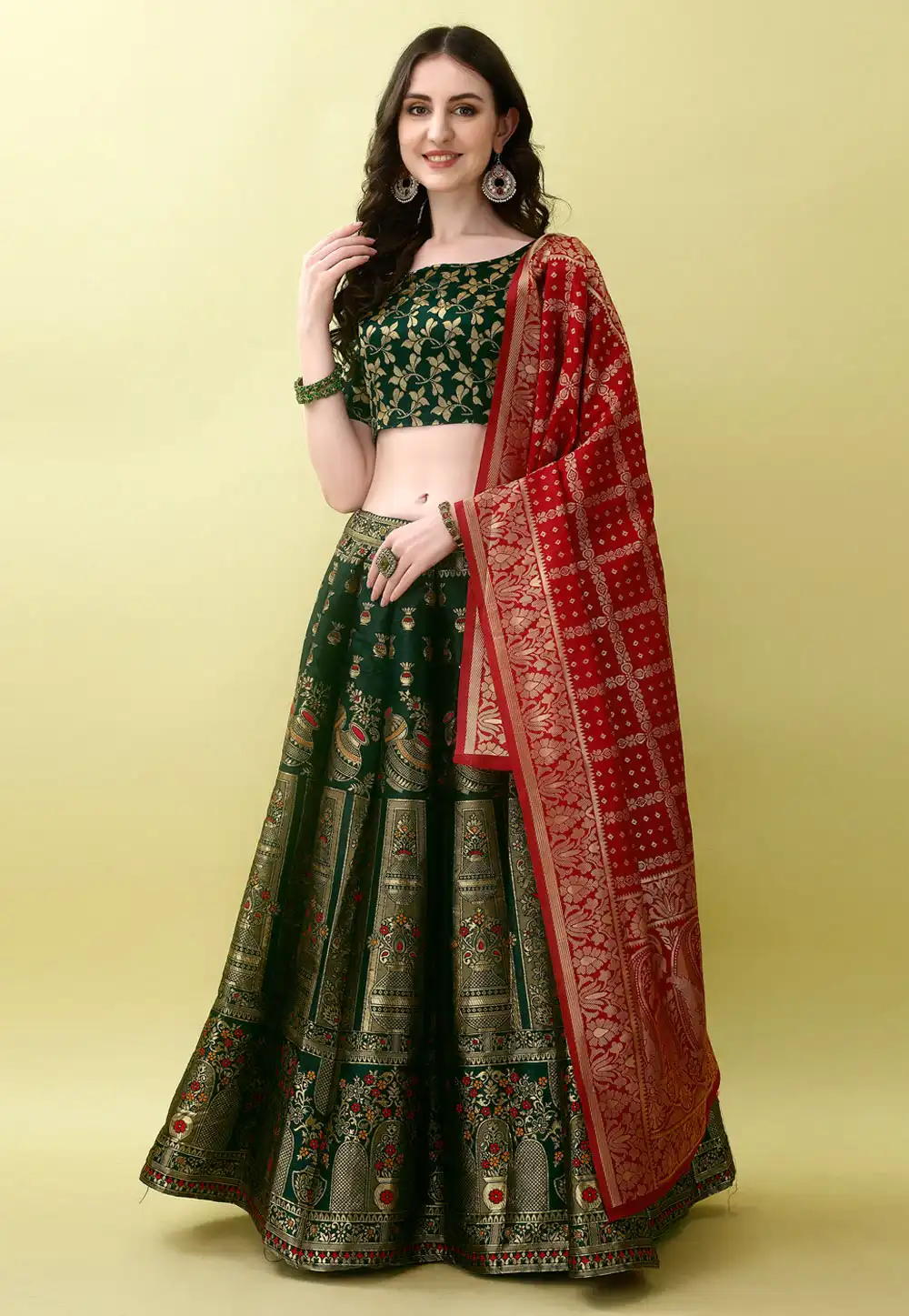 Green Silk Jacquard Lehenga Choli 290480