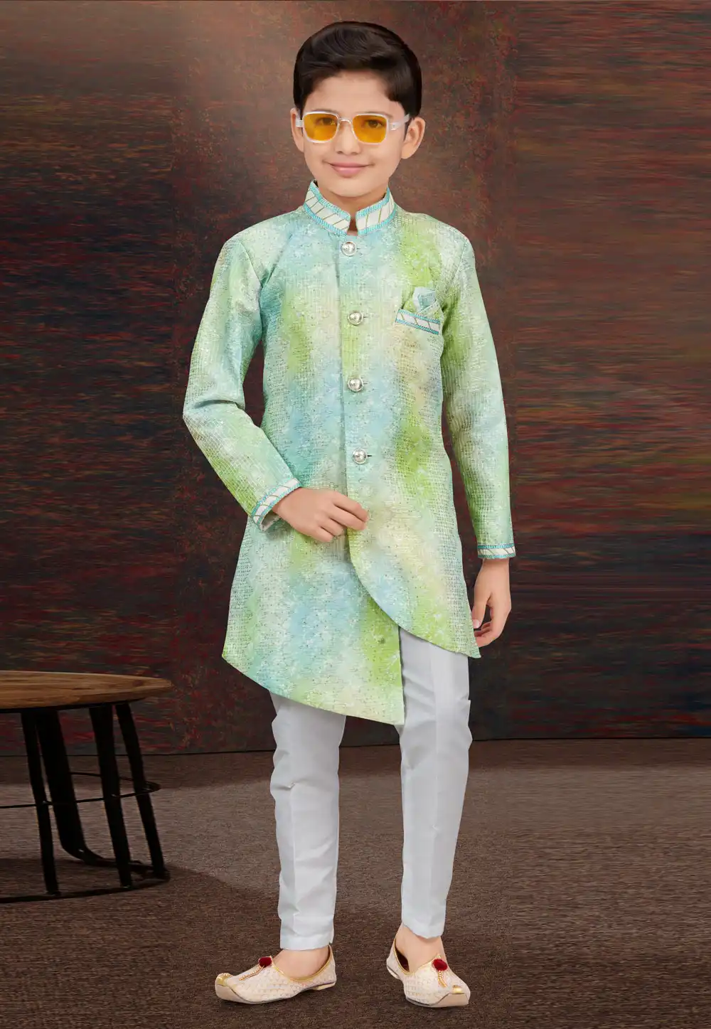 Green Silk Kids Indo Western Sherwani 294920