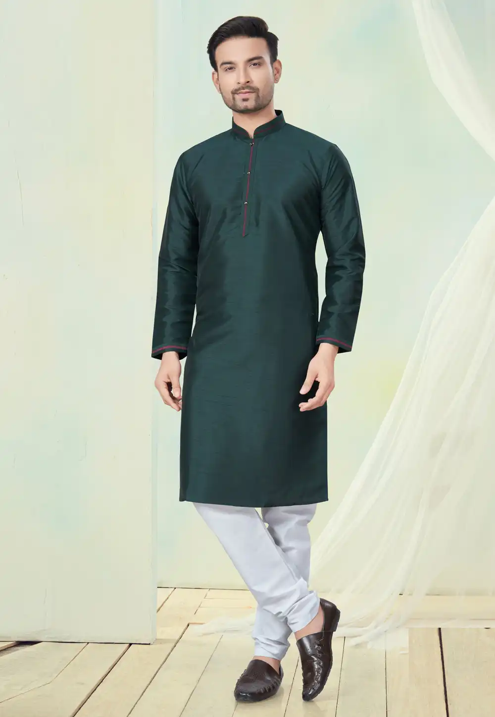 Green Silk Kurta Pajama 294006