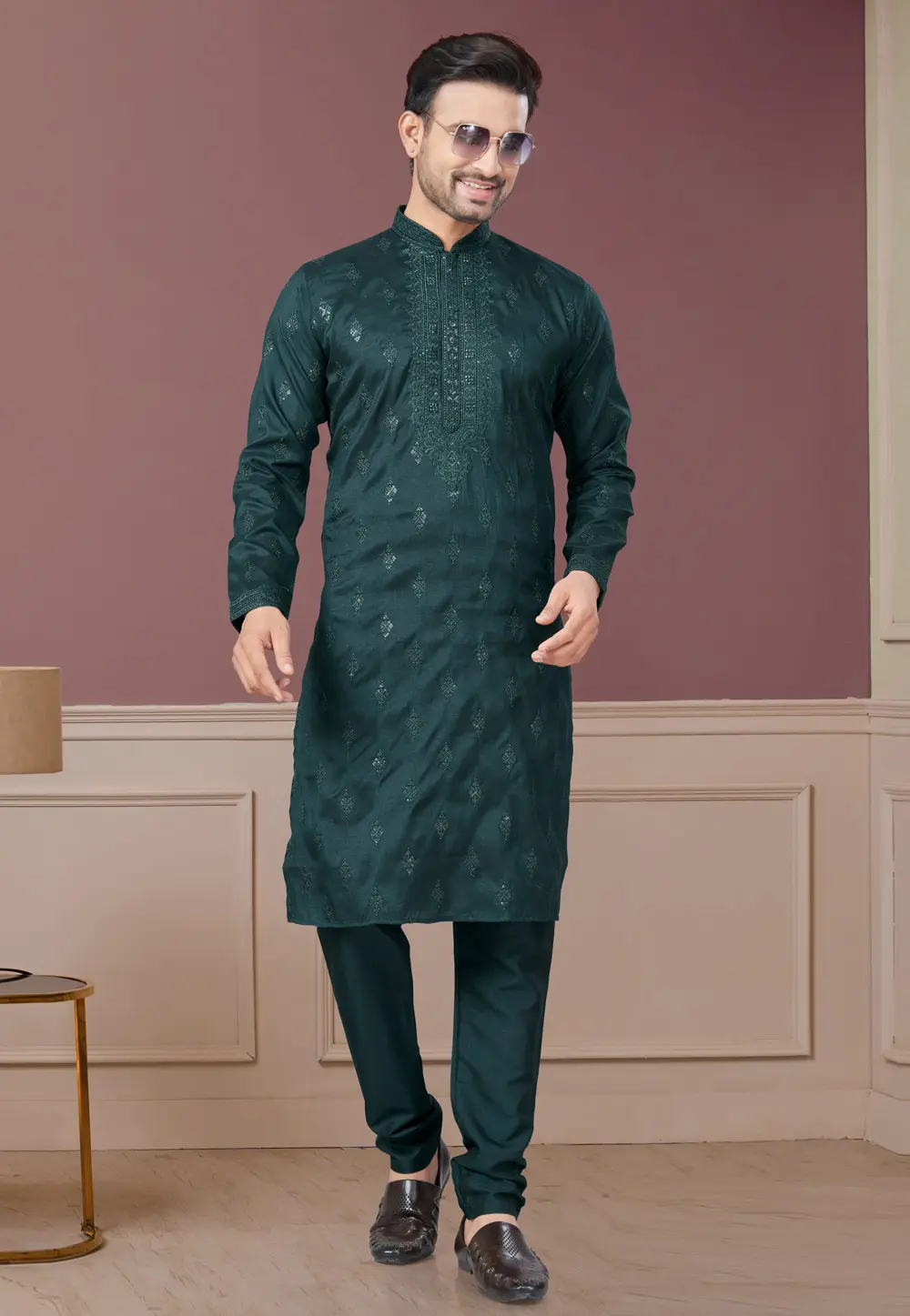 Green Silk Kurta Pajama 300301