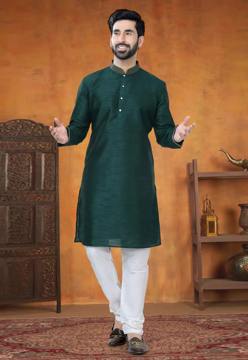 Green Silk Kurta Pajama 295030