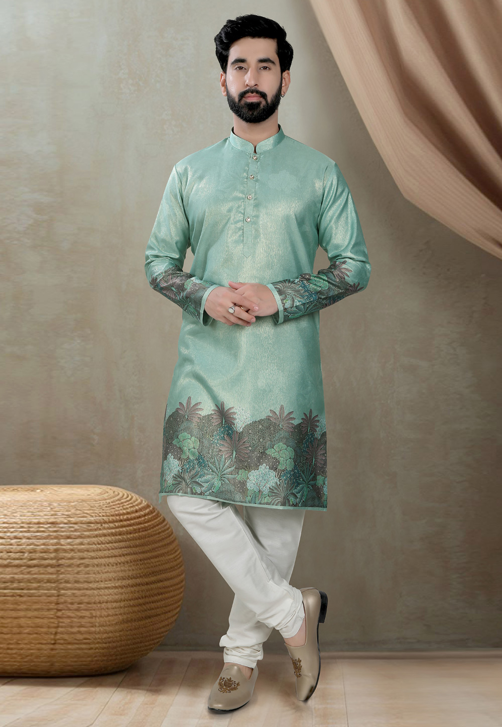 Green Silk Kurta Pajama 310797