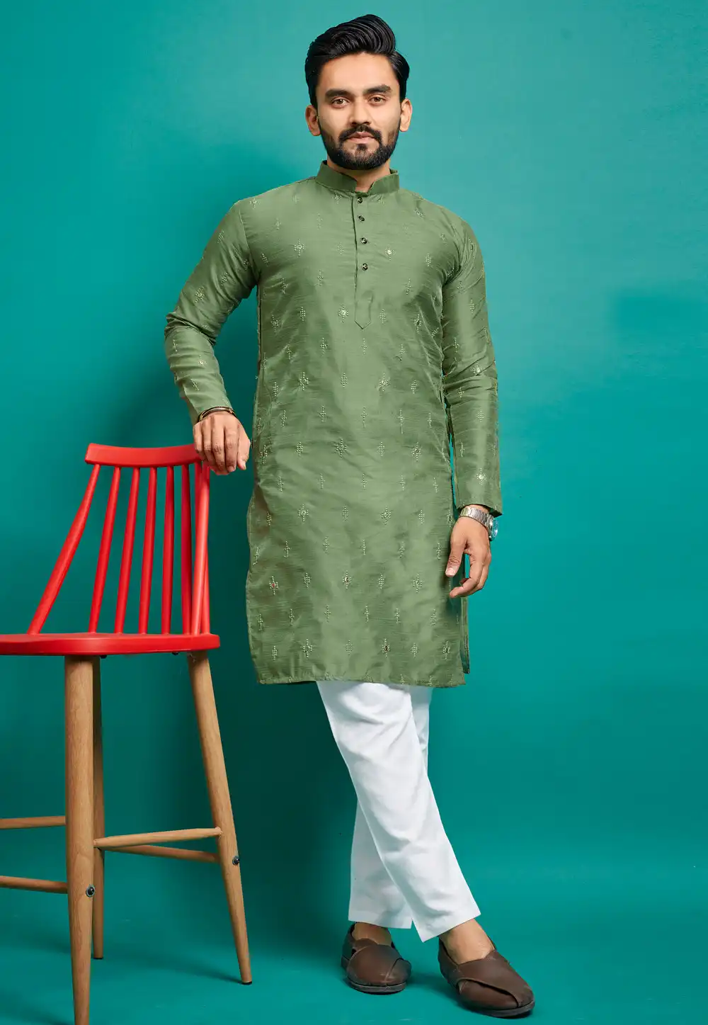 Green Silk Kurta Pajama 293828