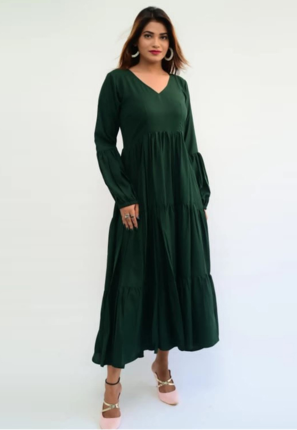 Green Silk Layered Gown 284035