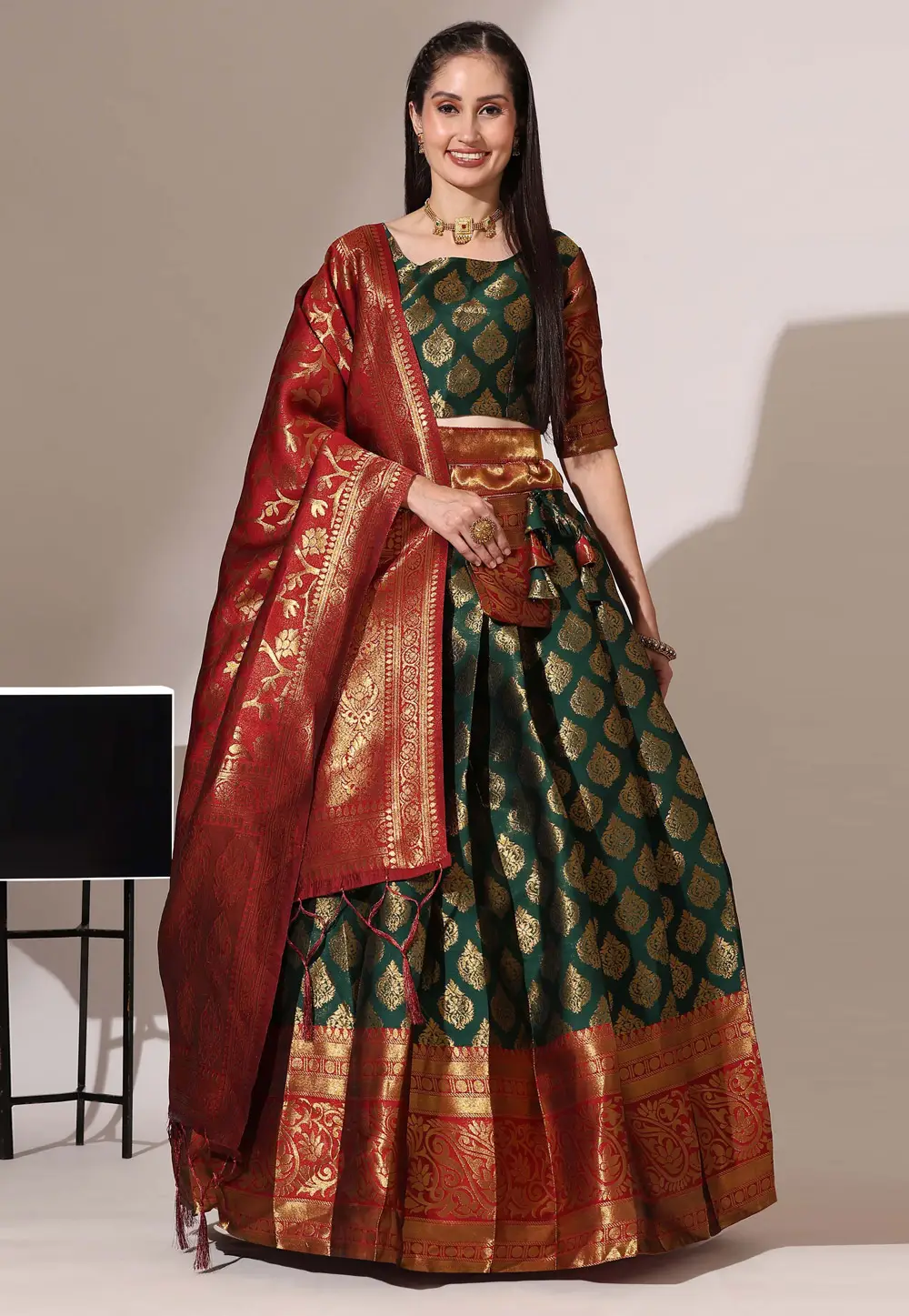 Green Silk Lehenga Choli 295381