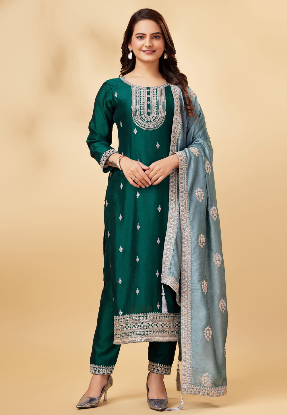 Green Silk Pakistani Suit 284675
