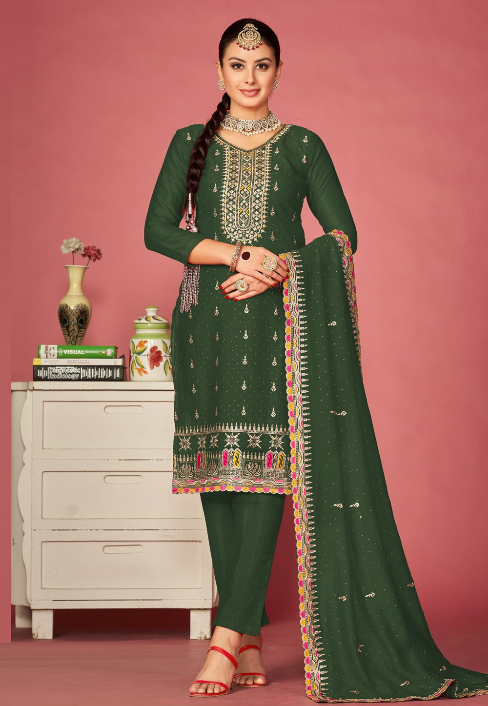 Green Silk Pakistani Suit 283273