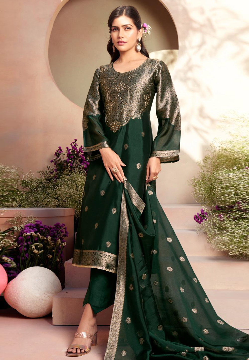 Green Silk Pakistani Suit 309507