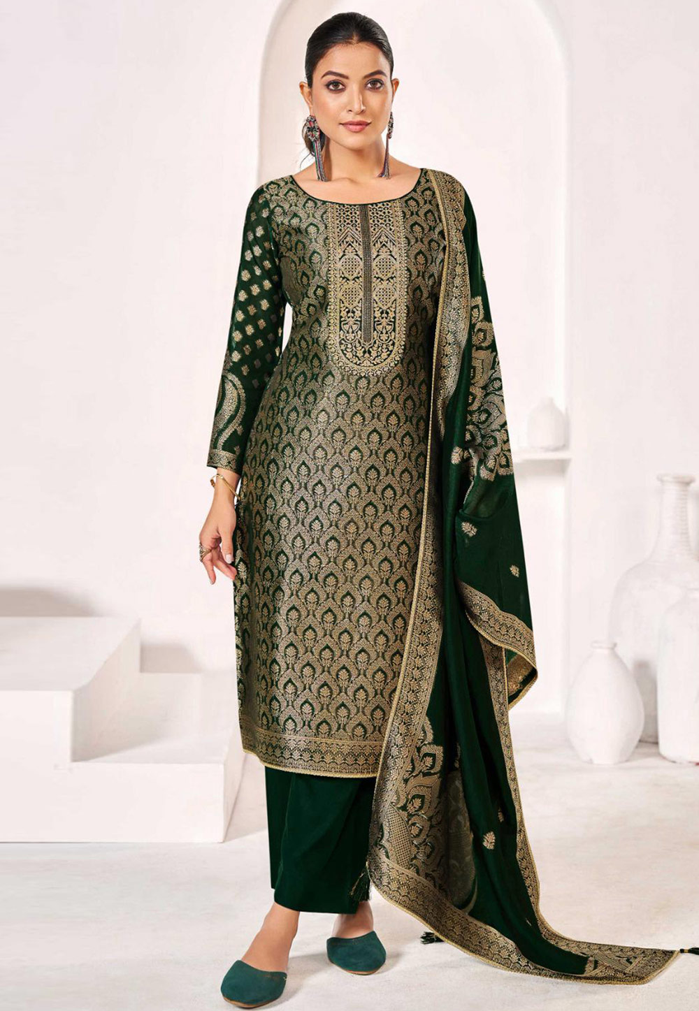 Green Silk Pakistani Suit 309525