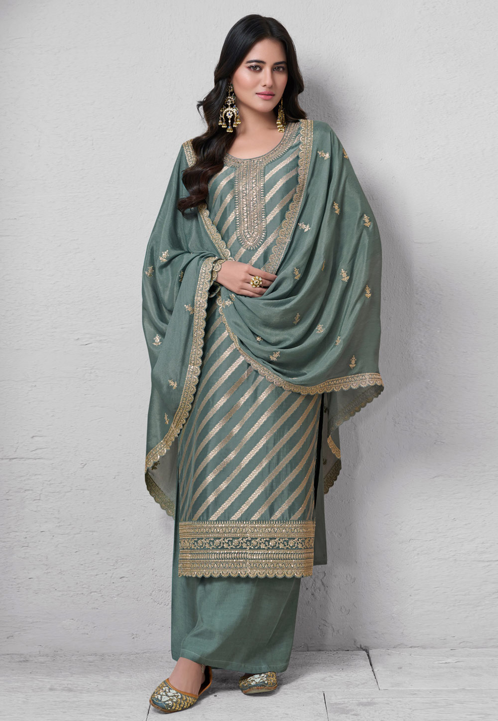 Green Silk Palazzo Suit 309710