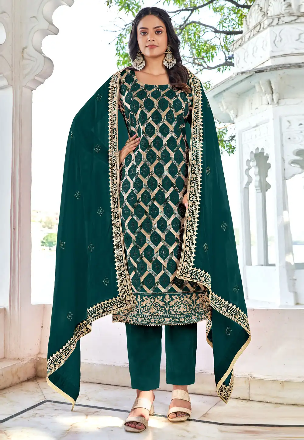 Green Silk Pant Style Suit 291909