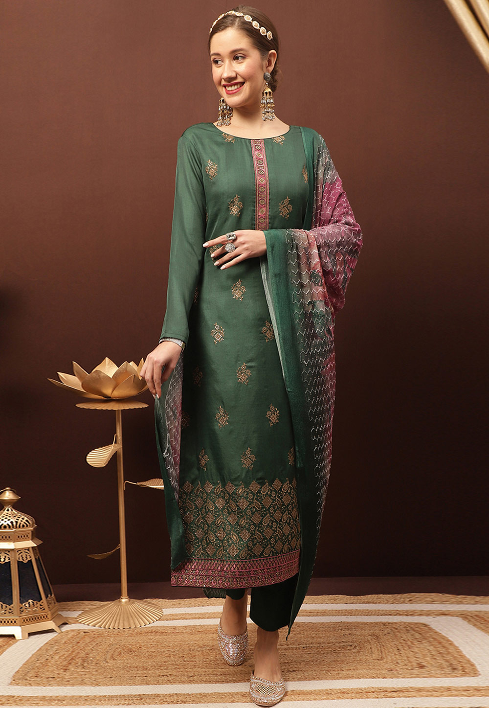 Green Silk Pant Style Suit 310457