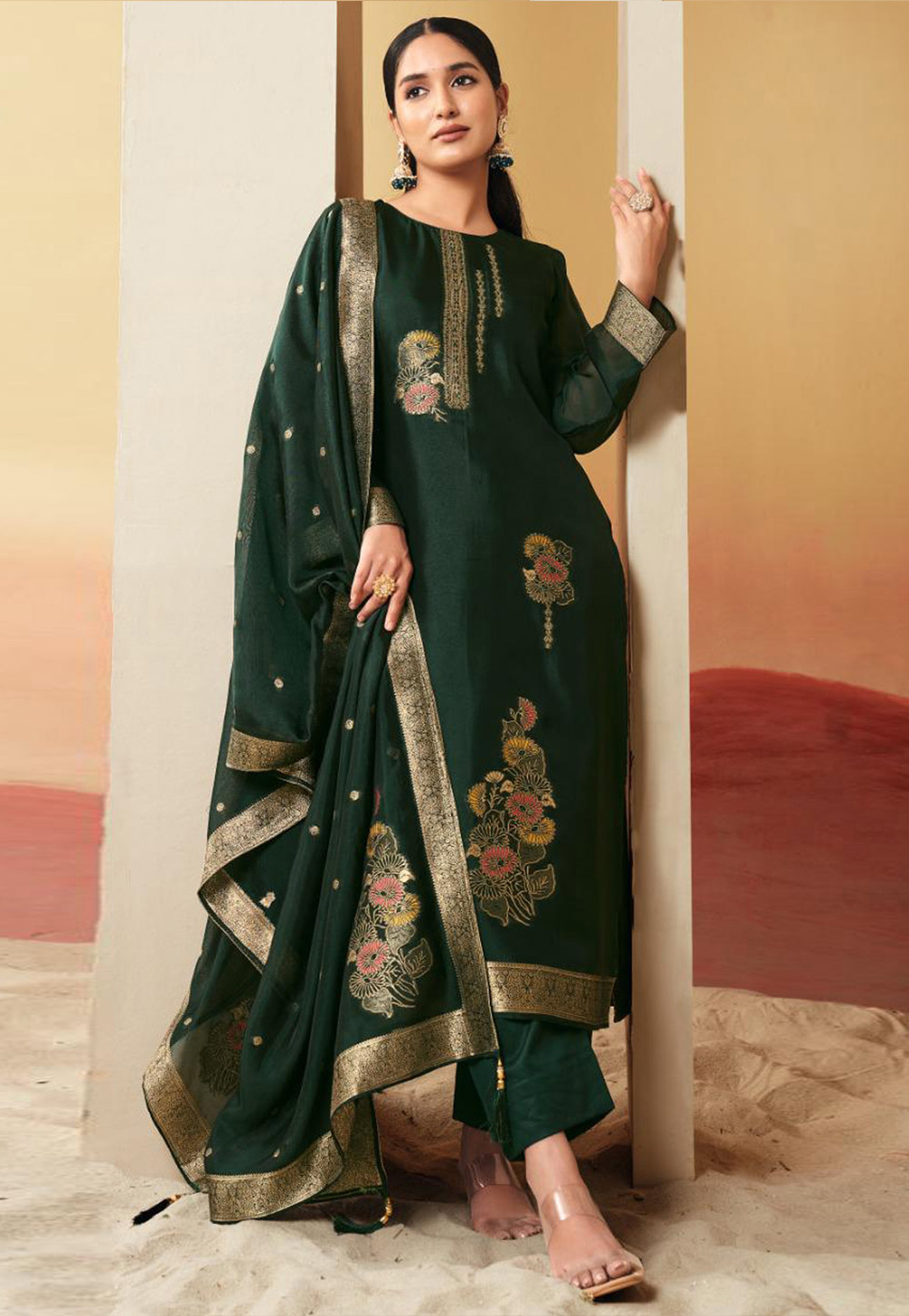 Green Silk Pant Style Suit 309512
