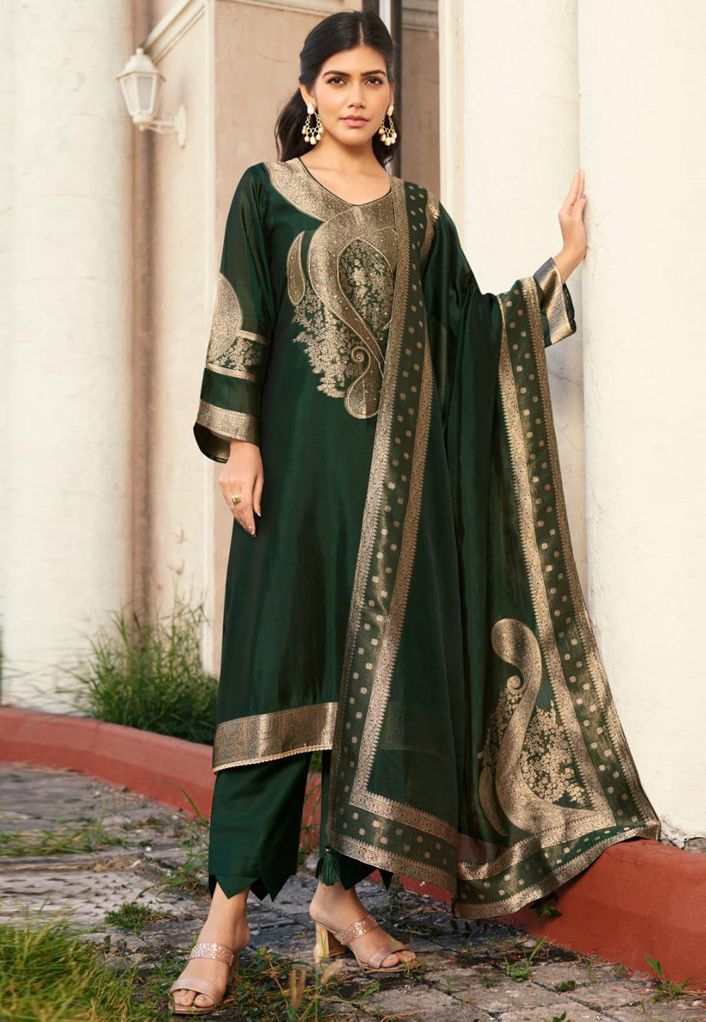 Green Silk Pant Style Suit 309516