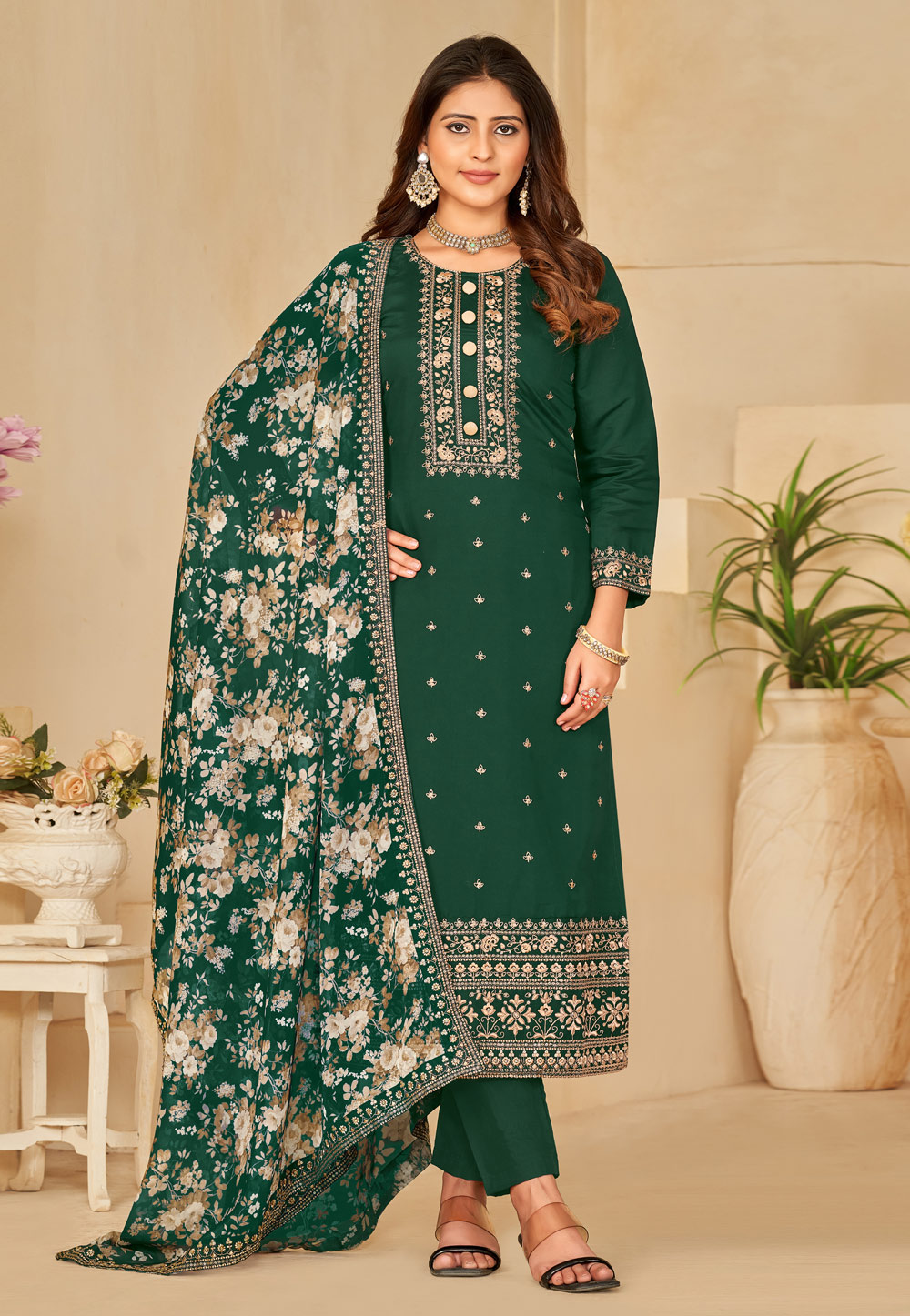 Green Silk Pant Style Suit 280323