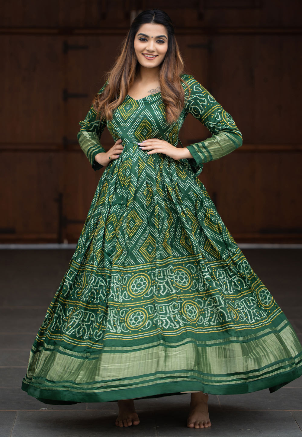 Green Silk Printed Gown 279662